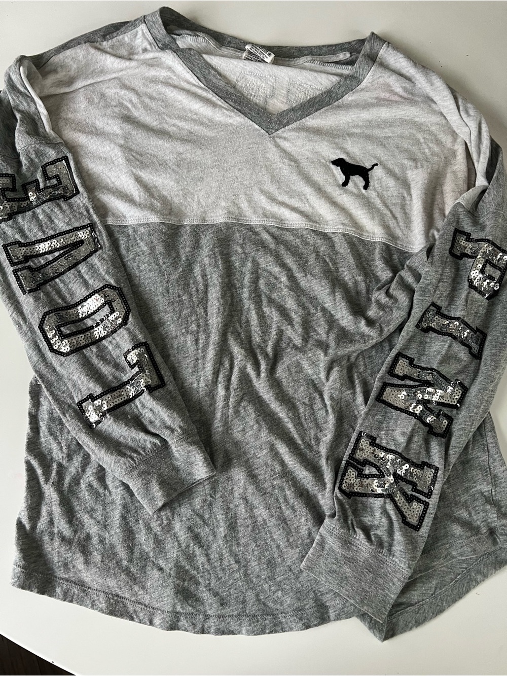 Victoria's Secret Gray Two-Tone V-Neck Long Sleeve Tee